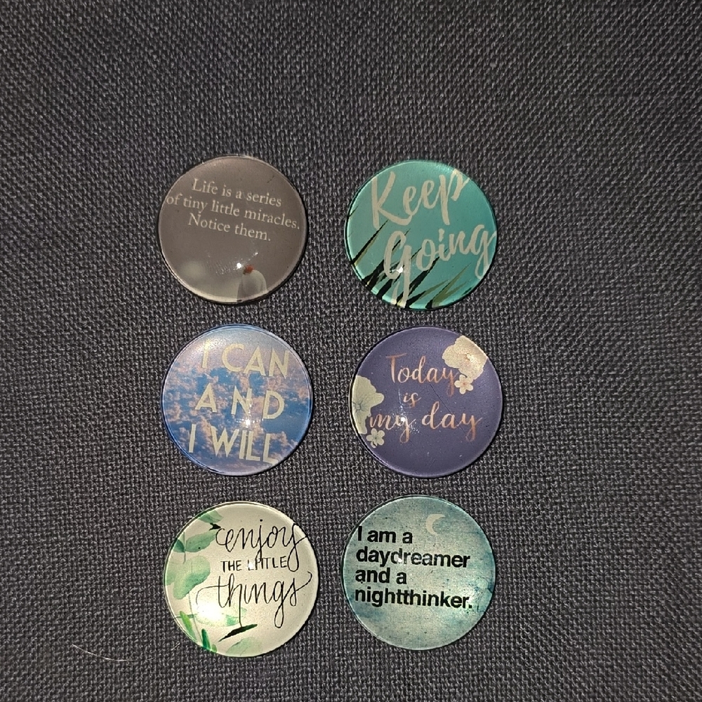 6 Inspirational Decorative Round  Glass Magnet Set - Multicolor